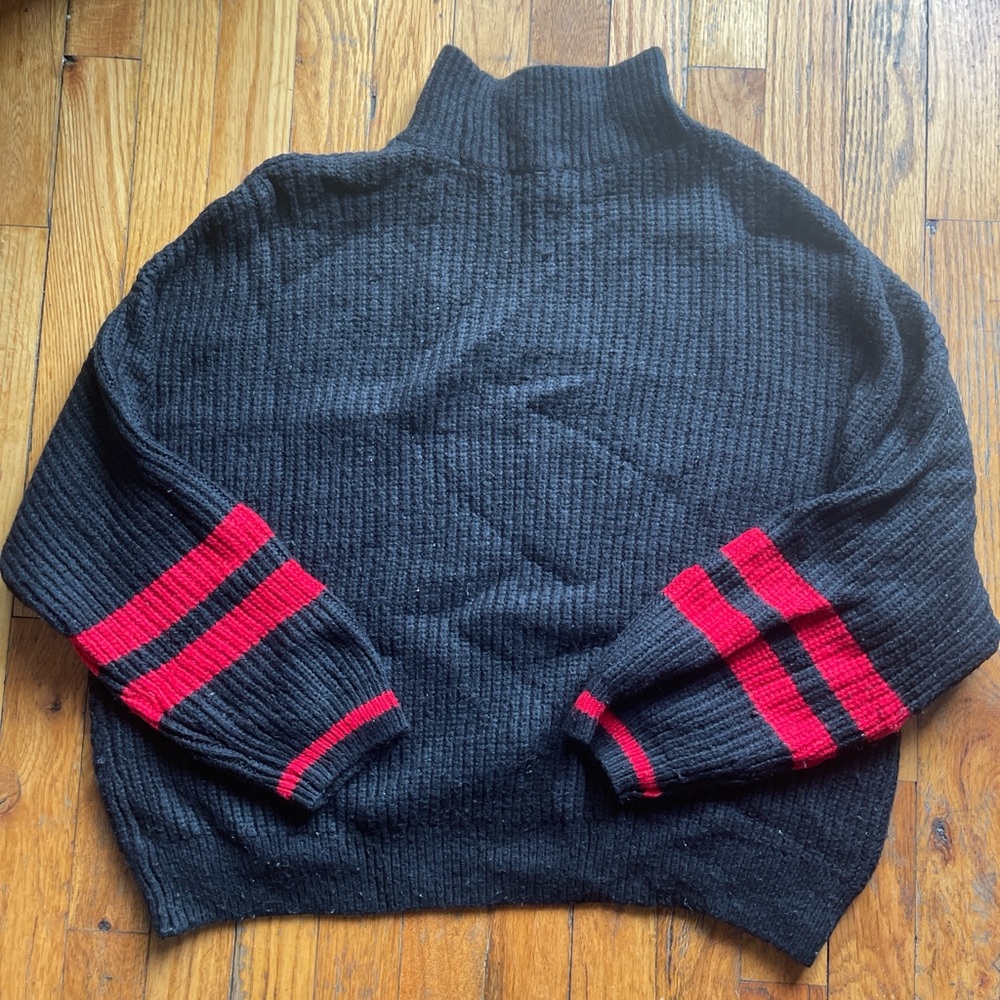 Express Black and Red Turtleneck Sweater with Sporty Stripes